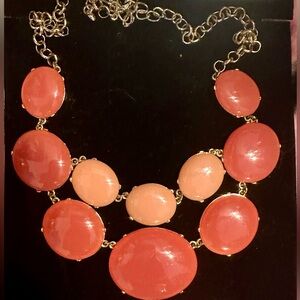 Bold Bubble Cabochon Style Statement Necklace in Coral Tones
